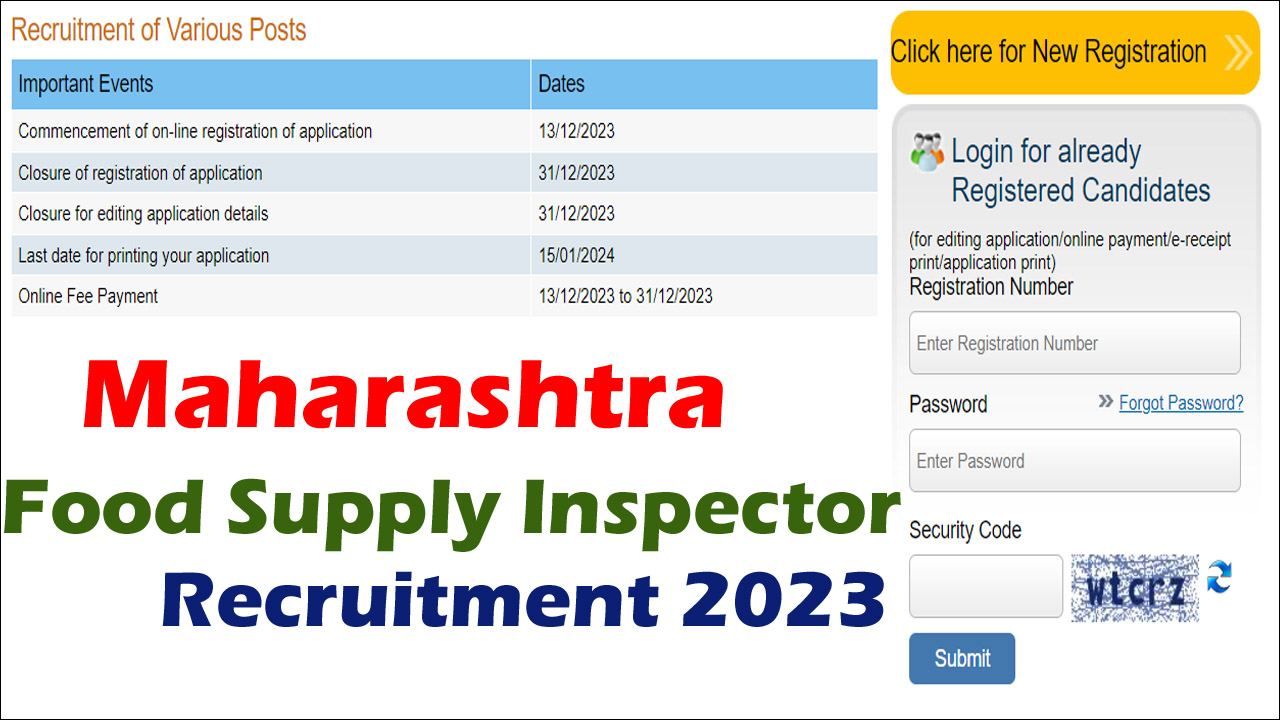 Maharashtra Food Supply Inspector Recruitment 2023-24